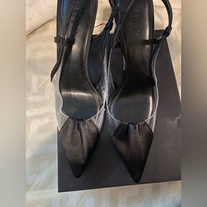 Black heels satin toe clear on the side skinny heel 6 inches